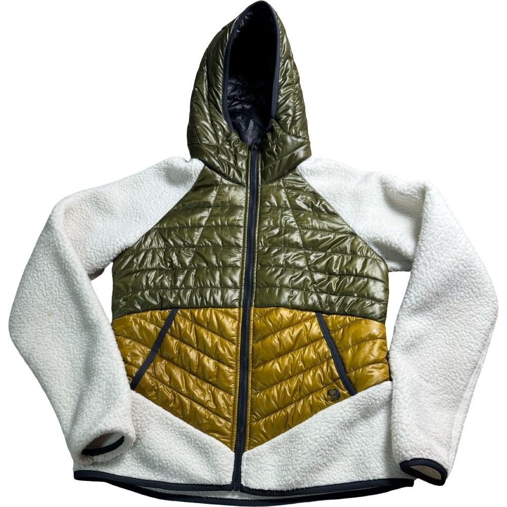 Mountain Hardwear Hybrid Puffer Fleece Jacket Womens XS Green Gold White Good